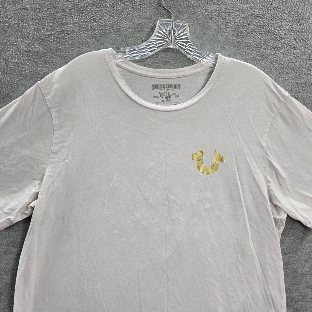 True Religion Men Shirt Large White Logo Buddha Graphic Short Sleeve Tee READ